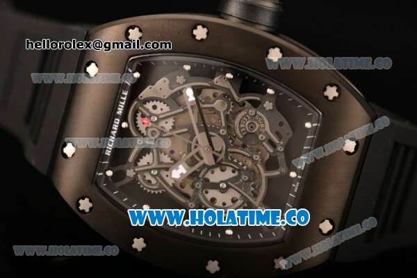 Richard Mille RM 055 Bubba Watson Tourbillon Manual Winding PVD Case with Skeleton Dial Black Rubber Strap and Dot Markers - Click Image to Close